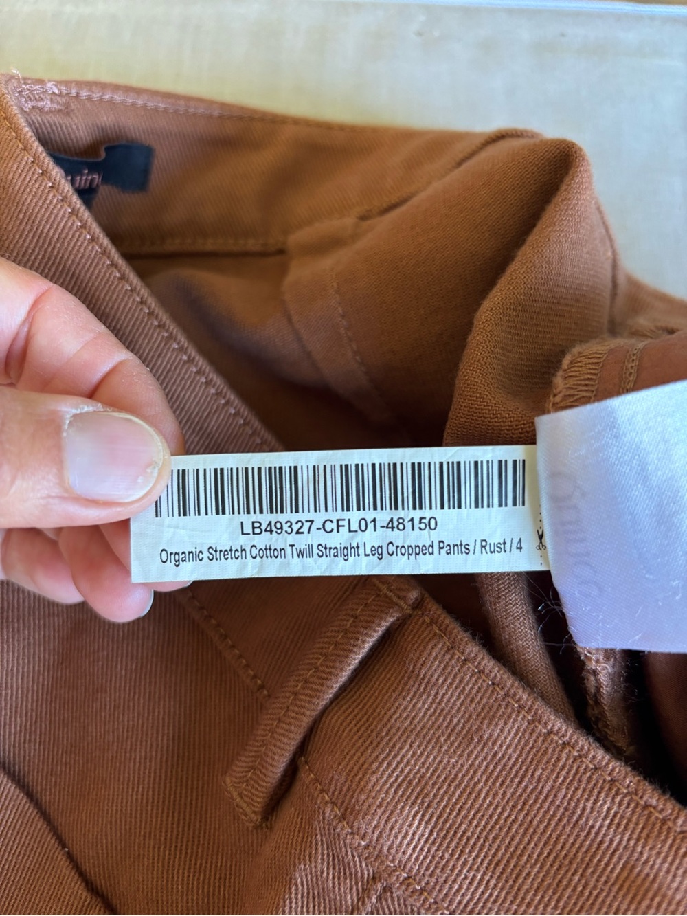 Quince Organic Cotton Twill Cropped Pants Rust Brown Straight Leg Stretch 4 - Picture 6 of 9